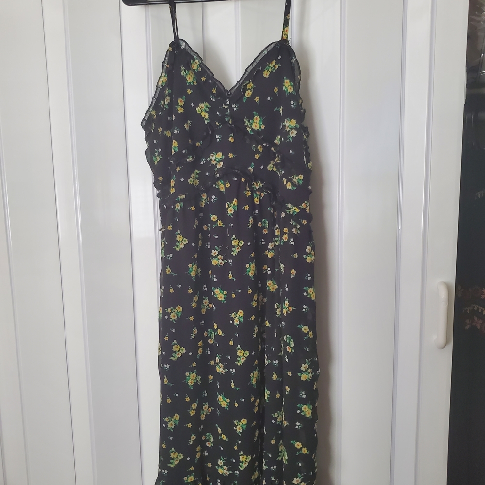 No Boundaries Black Maxi Dress with Yellow & Green Floral Print